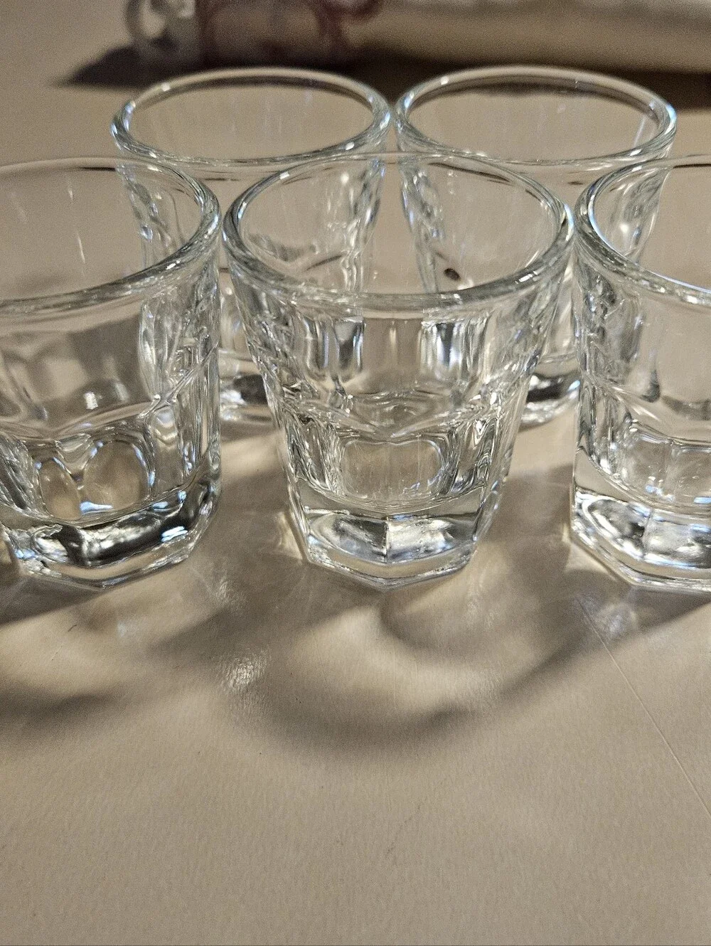 Vintage Hazel Atlas Paneled Shot Glasses Set of 5 Clear Heavy Base Mid Century